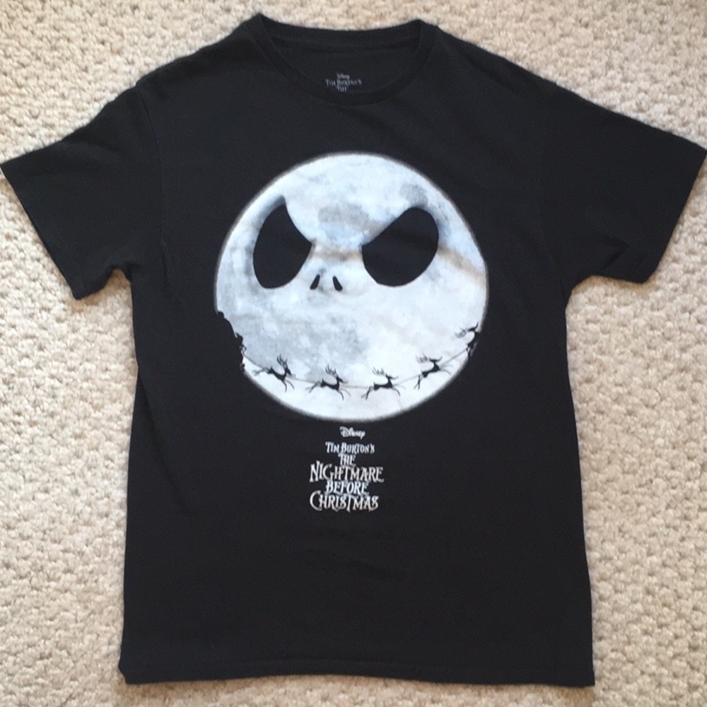 The Nightmare Before Christmas Skull T-shirt Black Tim Burton Small Skeleton